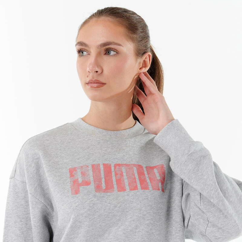Sweat Crop Top PUMA Coton Femme Gris 3 Sweat Crop Top PUMA Coton Femme Gris – Image 3