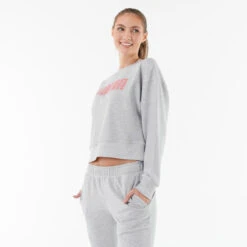 Sweat Crop Top PUMA Coton Femme Gris