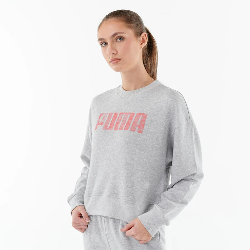 Sweat Crop Top PUMA Coton Femme Gris 5 Sweat Crop Top PUMA Coton Femme Gris – Image 5