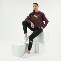 Puma Sweat-shirt à Capuche Col Rond Femme Droit - Bordeaux